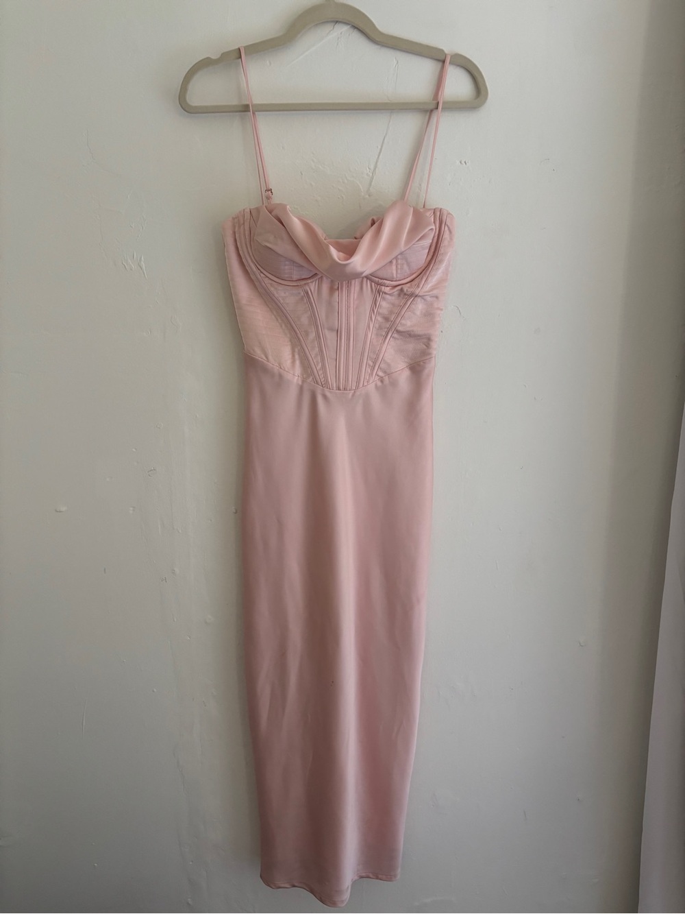 House of CB Blush Pink Satin Corset Maxi Dress